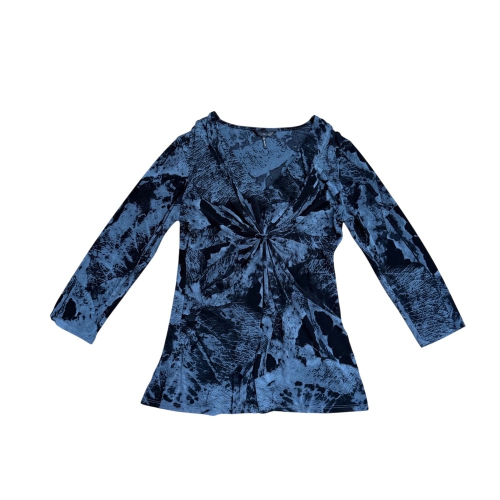Vintage y2k Blue Black Abstract‎ Mesh Twist Front Top Small Grunge Emo Goth